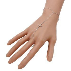 Silver 925 Rhodium Plated CZ Cross Clone Ring Bracelet